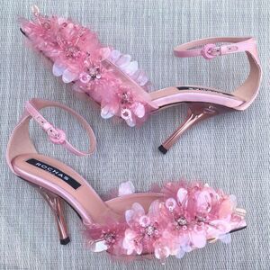 Rochas Pink Embellished Sequin Satin BeadedHeeled Pumps Size 36